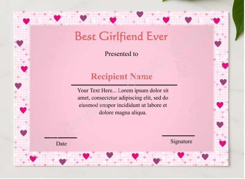 Editable Best Girlfriend Ever  presented in a sleek wooden frame, elegantly arranged on a stylish table.