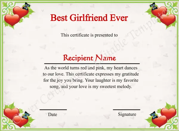 Printable Best Girlfriend Ever 