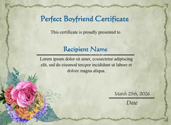 Customizeable Perfect Boyfriend Certificate 