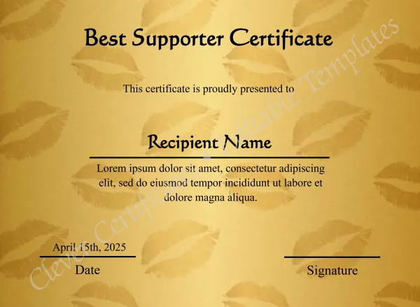 Editable Best Supporter Certificate 